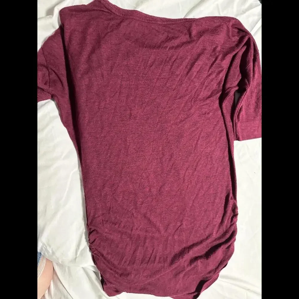 Express Soft Maroon Tee with Ruching - Size M - Picture 3 of 3